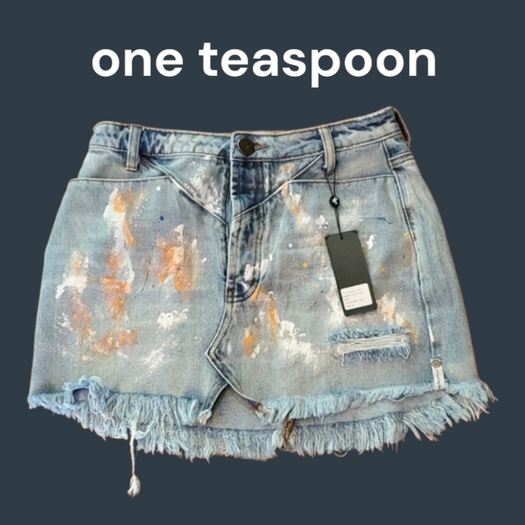 One Teaspoon by Revolve Denim Paint Splash Rocker Skirt. Size 26 - Picture 6 of 9